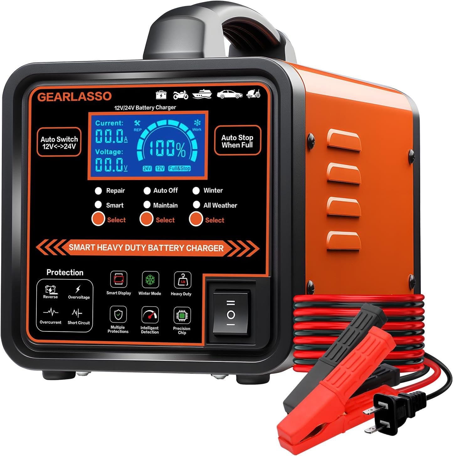 12V 24V Car Battery Charger Heavy Duty with Smart Features