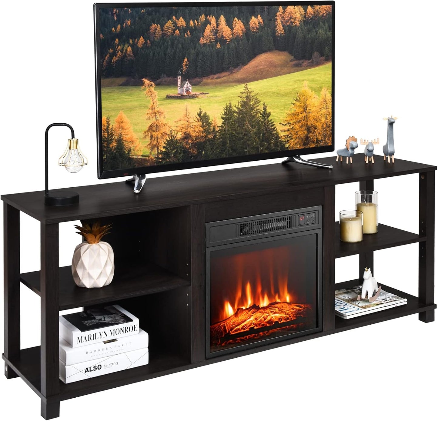 Tangkula 65 Fireplace TV Stand: 1400W Electric Fire, Remote Control