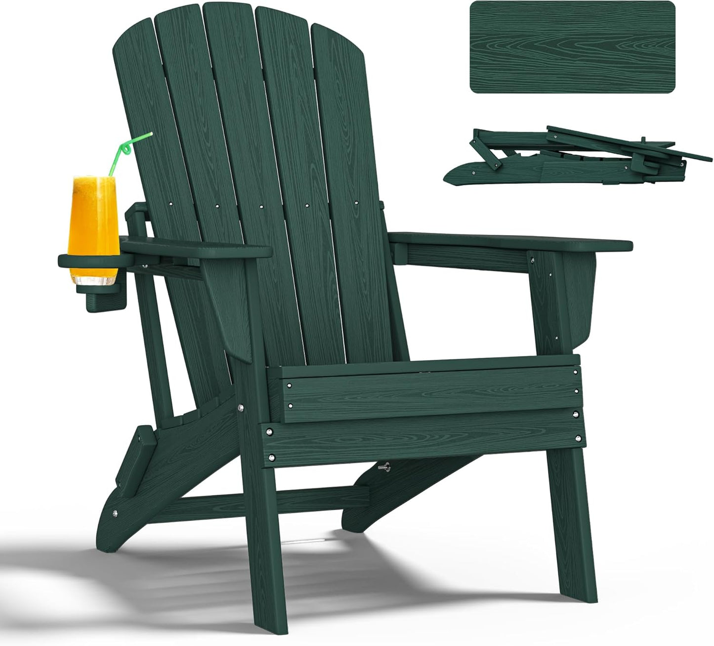 Folding Adirondack Chair with Ergonomic Backrest and Cup Holder
