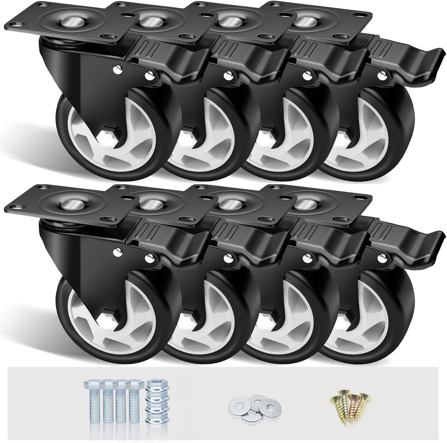 4 Inch Heavy Duty Caster Wheels Set of 8 with Locking Brakes