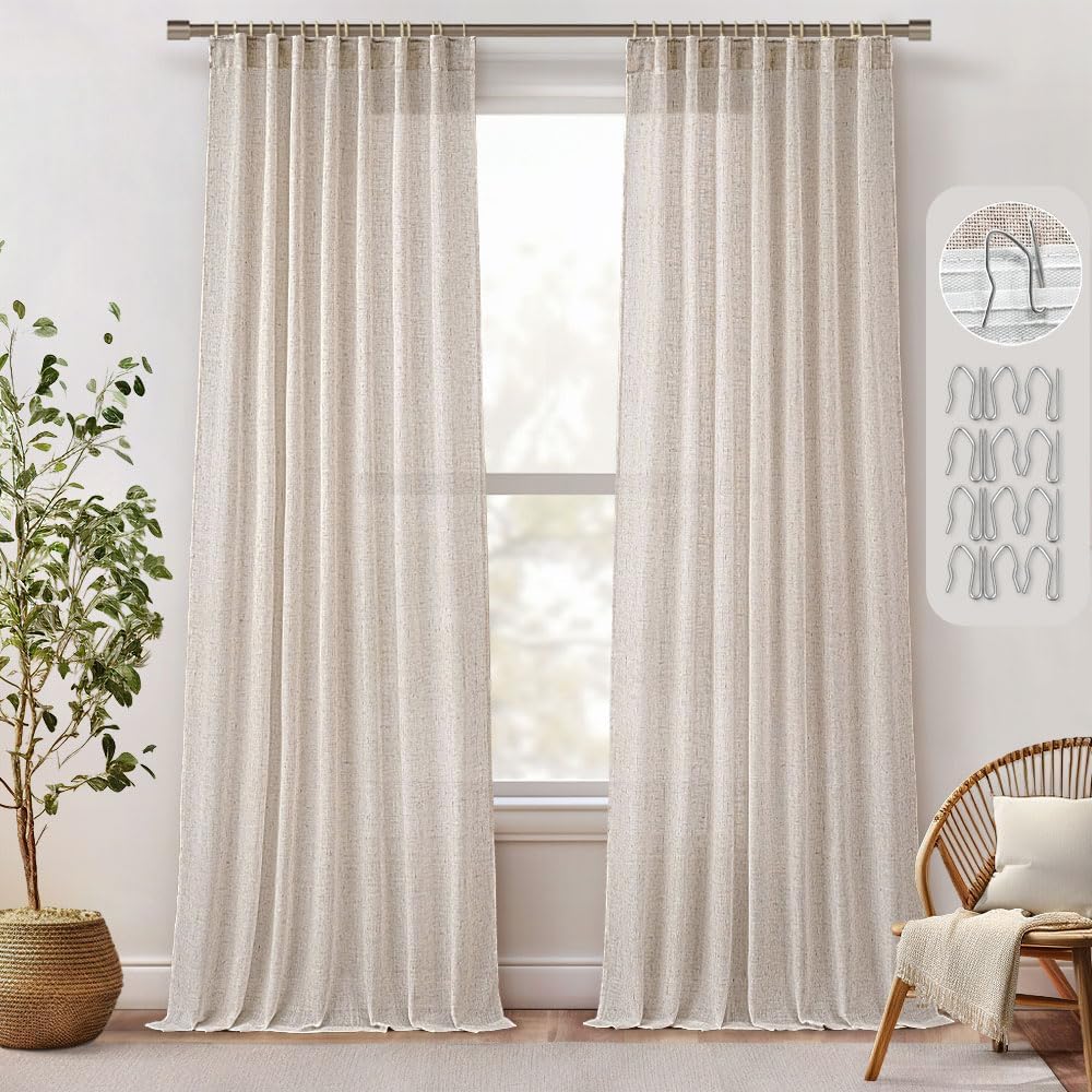 MIULEE 84 Linen Curtains: Soft Pleated Panel