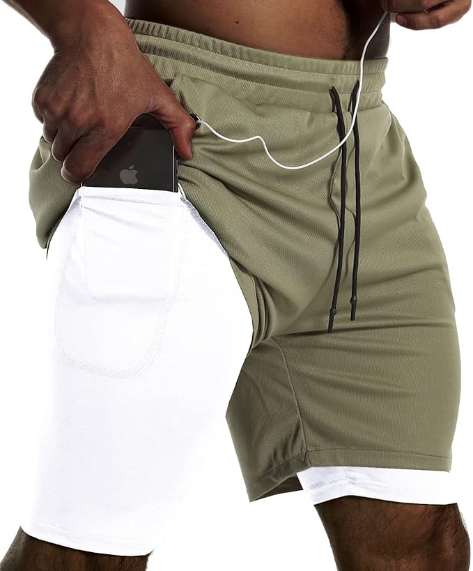 JWJ Mens 2 in 1 Running Shorts Quick Dry Athletic Workout Gear