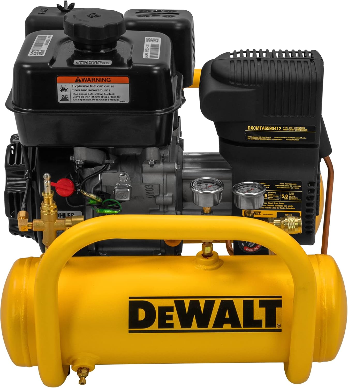 DEWALT Portable Gas Air Compressor - 155 Max PSI, Reliable 5 HP Engine