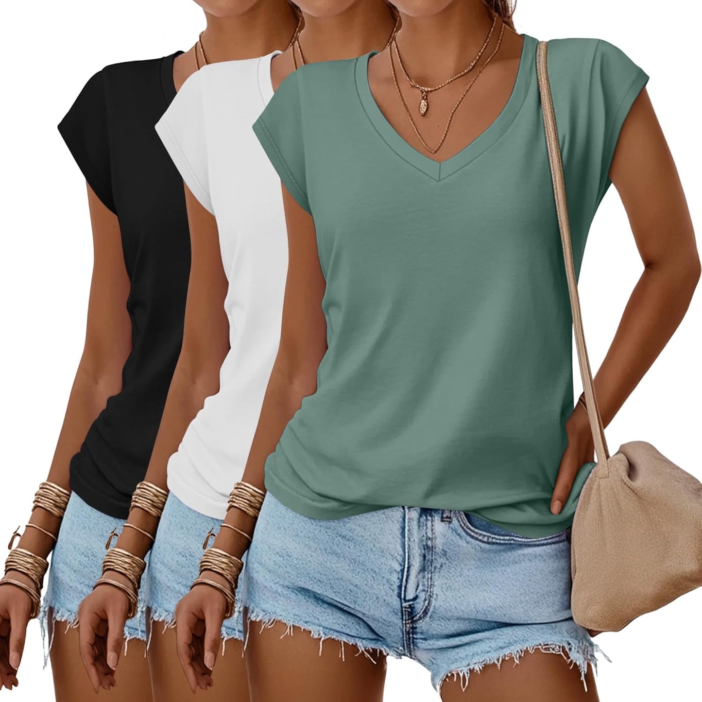 Huukeay 3 Pack Womens V Neck T Shirts for Summer Style