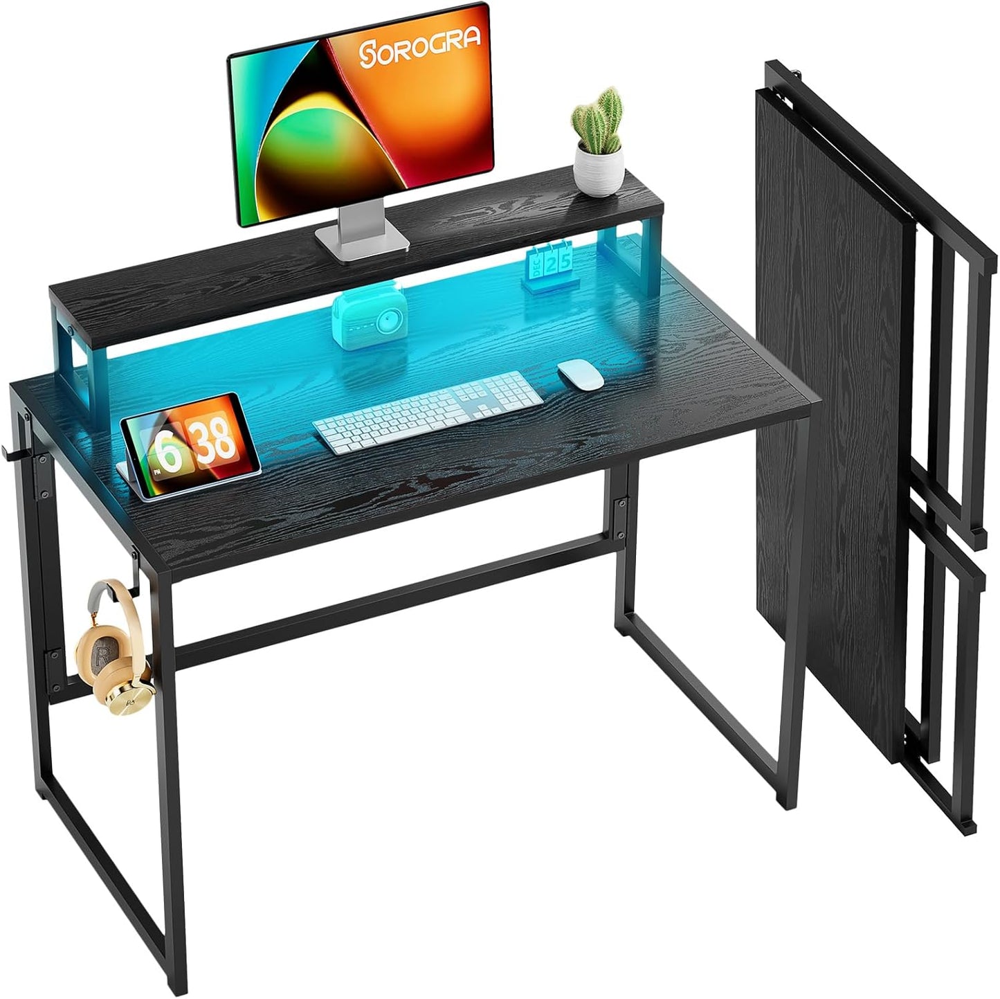 Compact Foldable Desk with LED Lights - SOROGRA