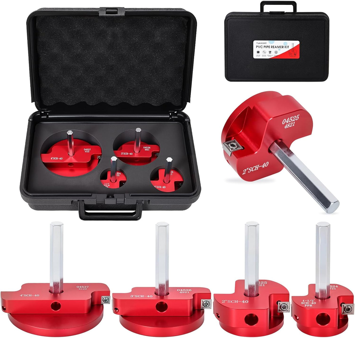 4 Piece PVC Pipe Reamer Set with Double Carbide Blades for Efficiency