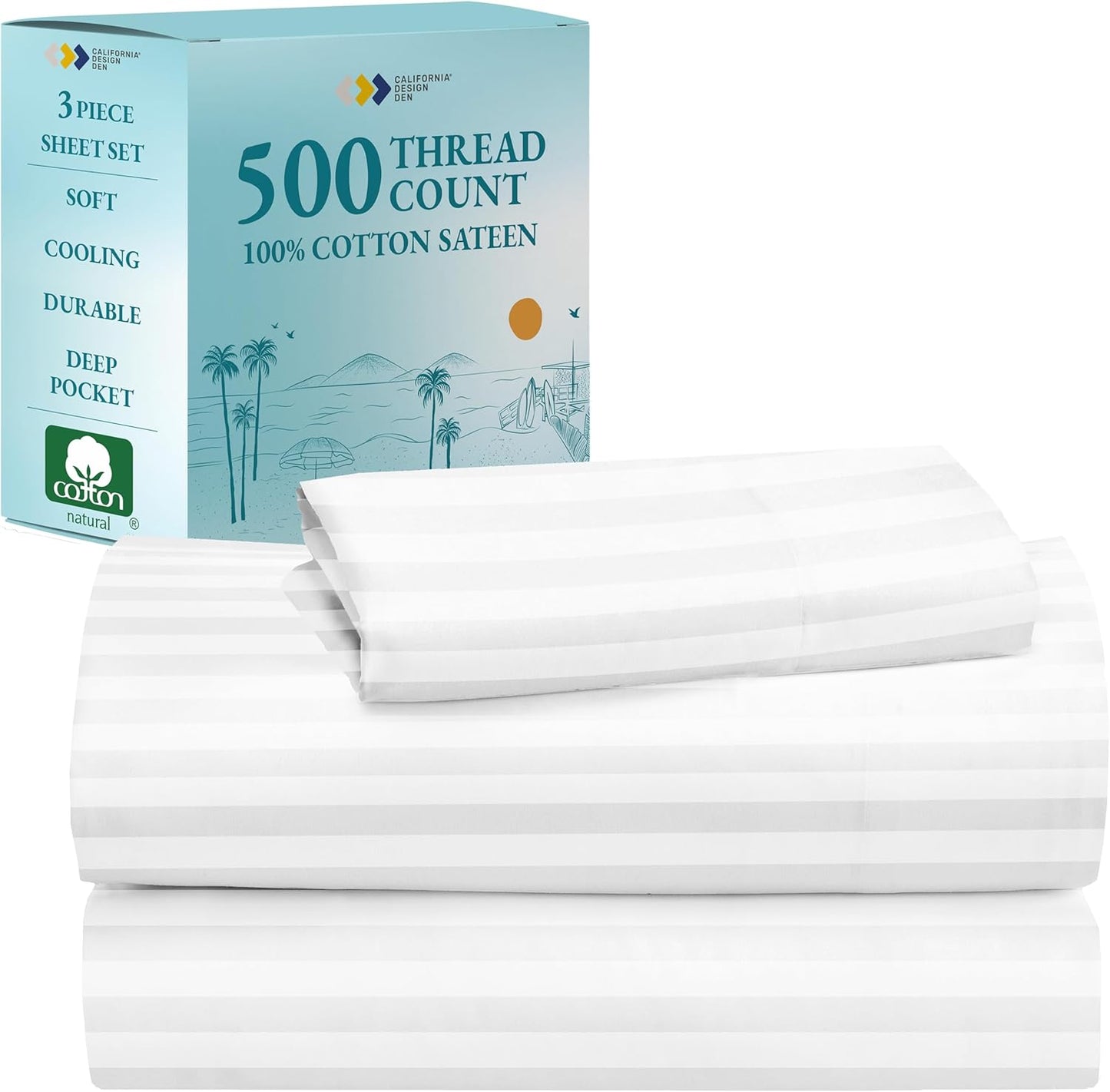 California Design Den Twin Size Sheet Set - 100% Cotton Luxury