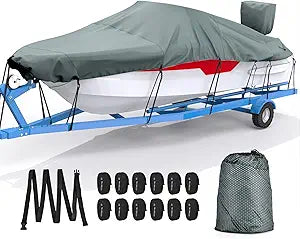 Mrrihand Waterproof Boat Cover for V-Hull and Tri-Hull Boats