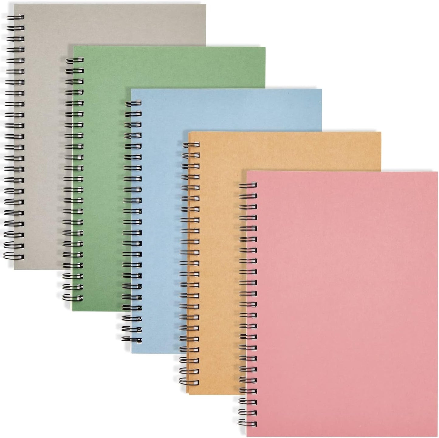 5 Pack Small Spiral Journals - 120 Lined Pages, 6 x 8 for Work, School - 5 Colors Kraft Covers
