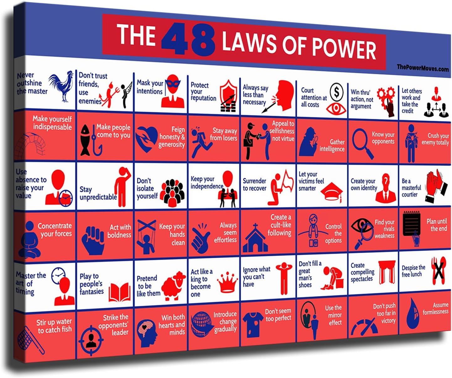 48 Laws of Power Inspirational Canvas Art - Modernize Your Space!