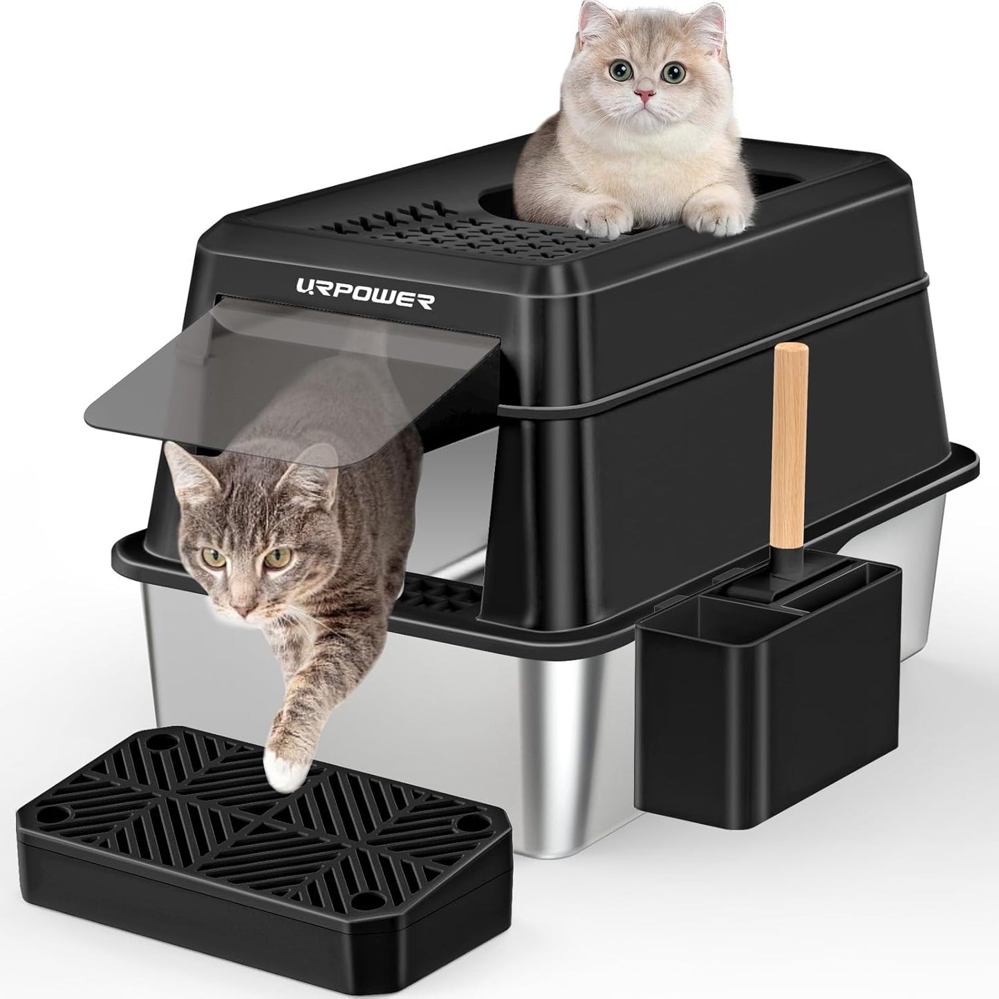 URPOWER Extra Large Stainless Steel Cat Litter Box for Easy Cleaning