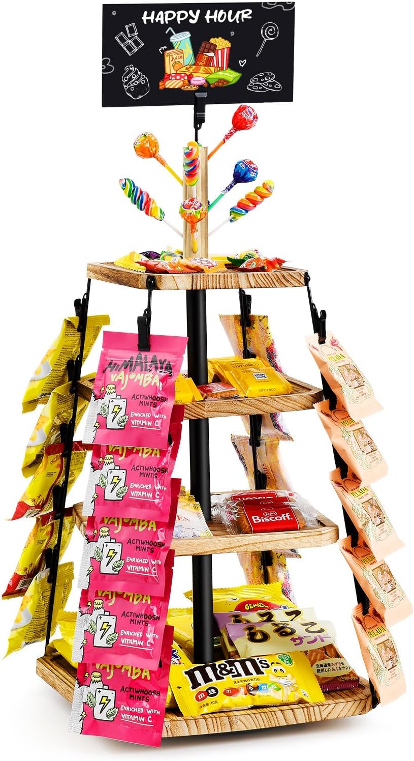 Chip Rack Display Stand for Party - 360 Wooden 4-Tier Organizer