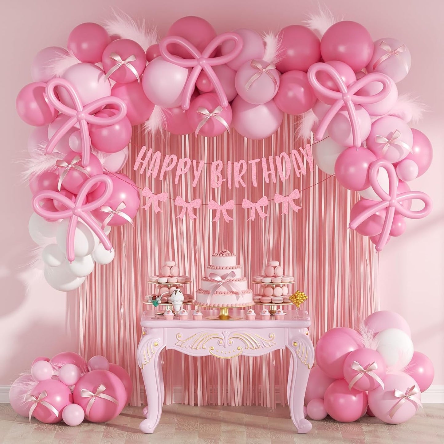 Pink Bow Birthday Decor Set - Elegant & Chic