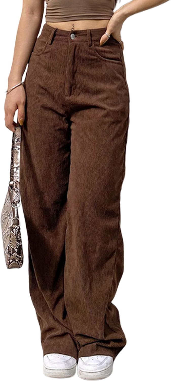 SCUSTY Women's Vintage Corduroy High Elastic Waist Wide Leg Pants