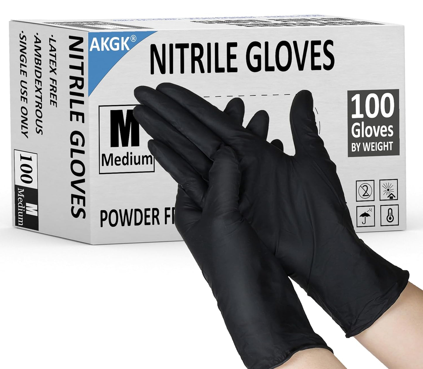 akgk Medium Black Nitrile Gloves 100 Pcs - Powder-Free for Cooking & Cleaning