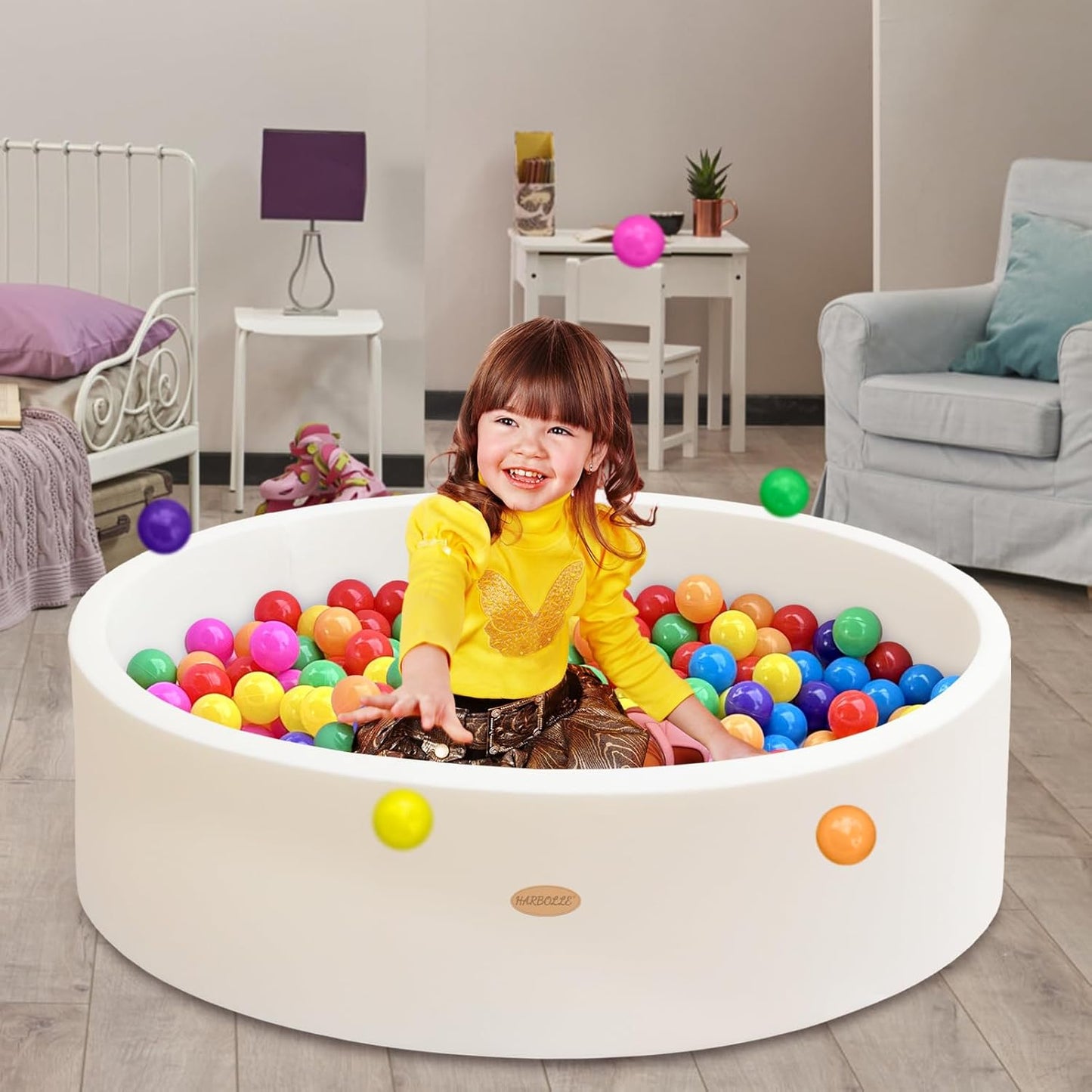 Baby Ball Pit 47.2in Soft Round Memory Foam Playpen for Kids