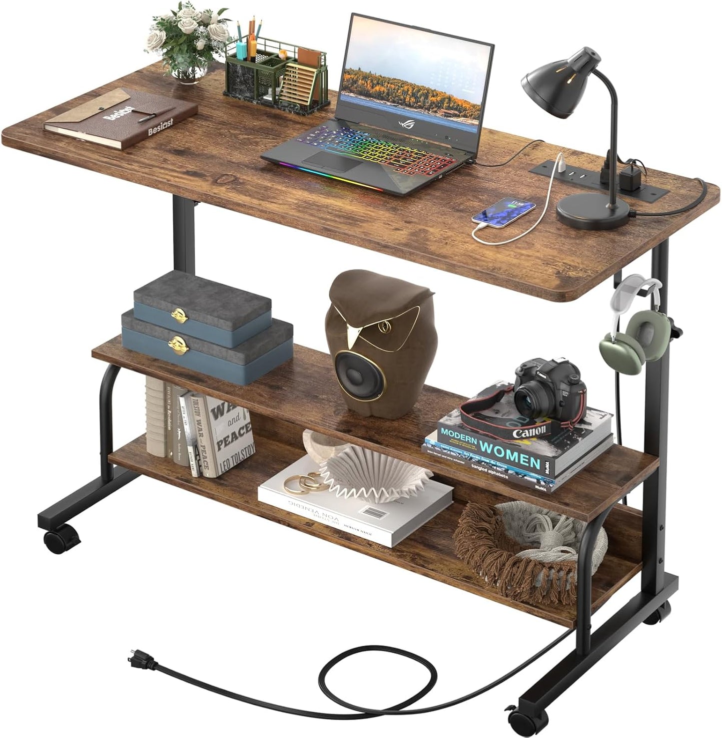 Portable Standing Desk with Power Outlets - Height Adjustable & Mobile