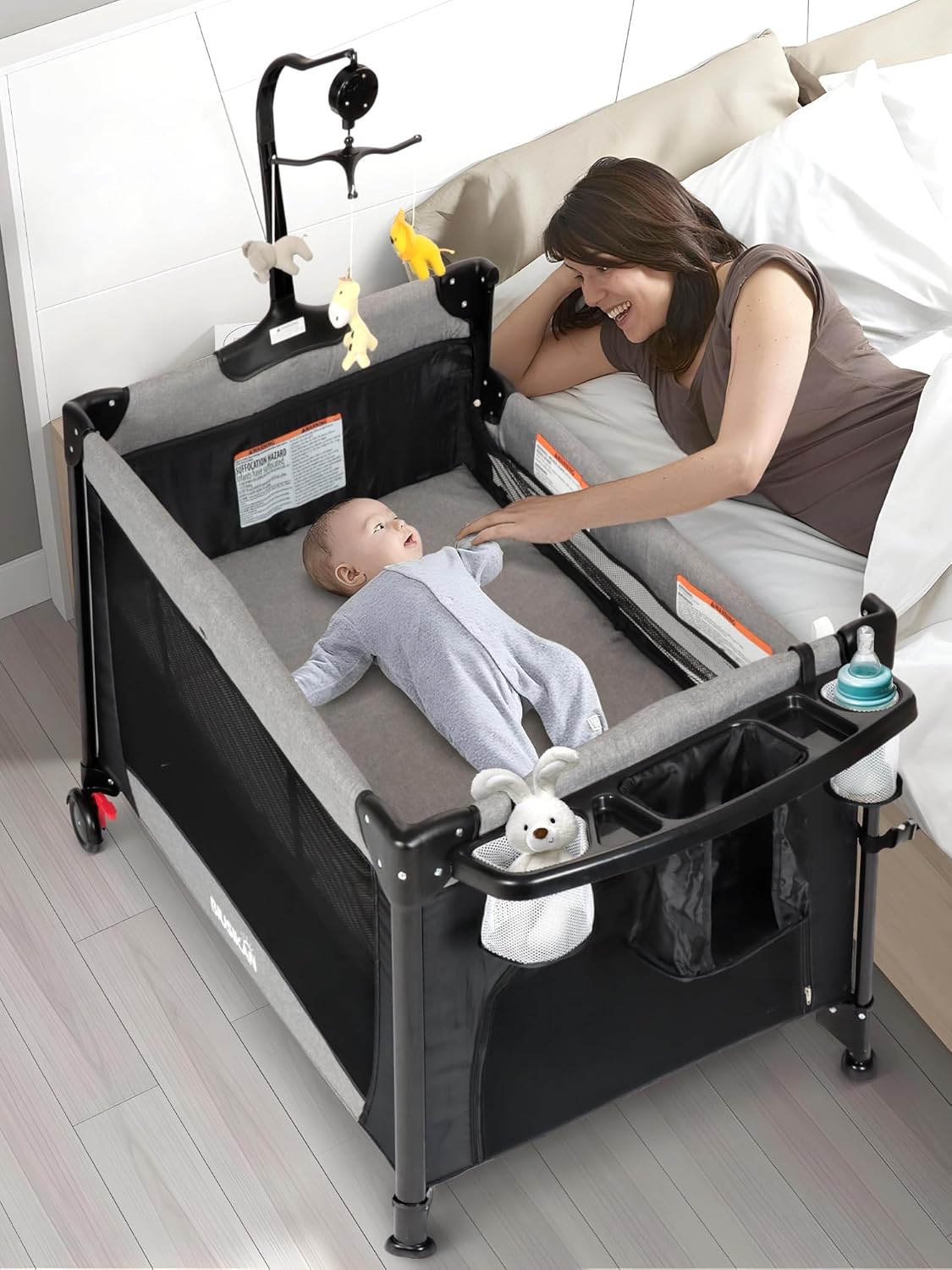 5-in-1 Baby Bassinet with Diaper Changer and Music Box