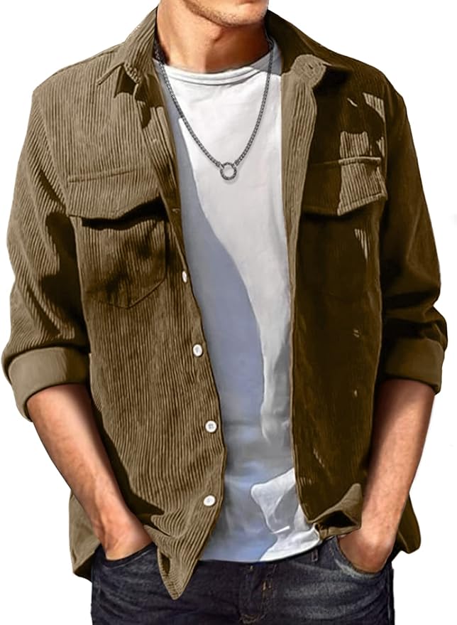 JMIERR Men's Corduroy Button Down Shirt for Casual Style