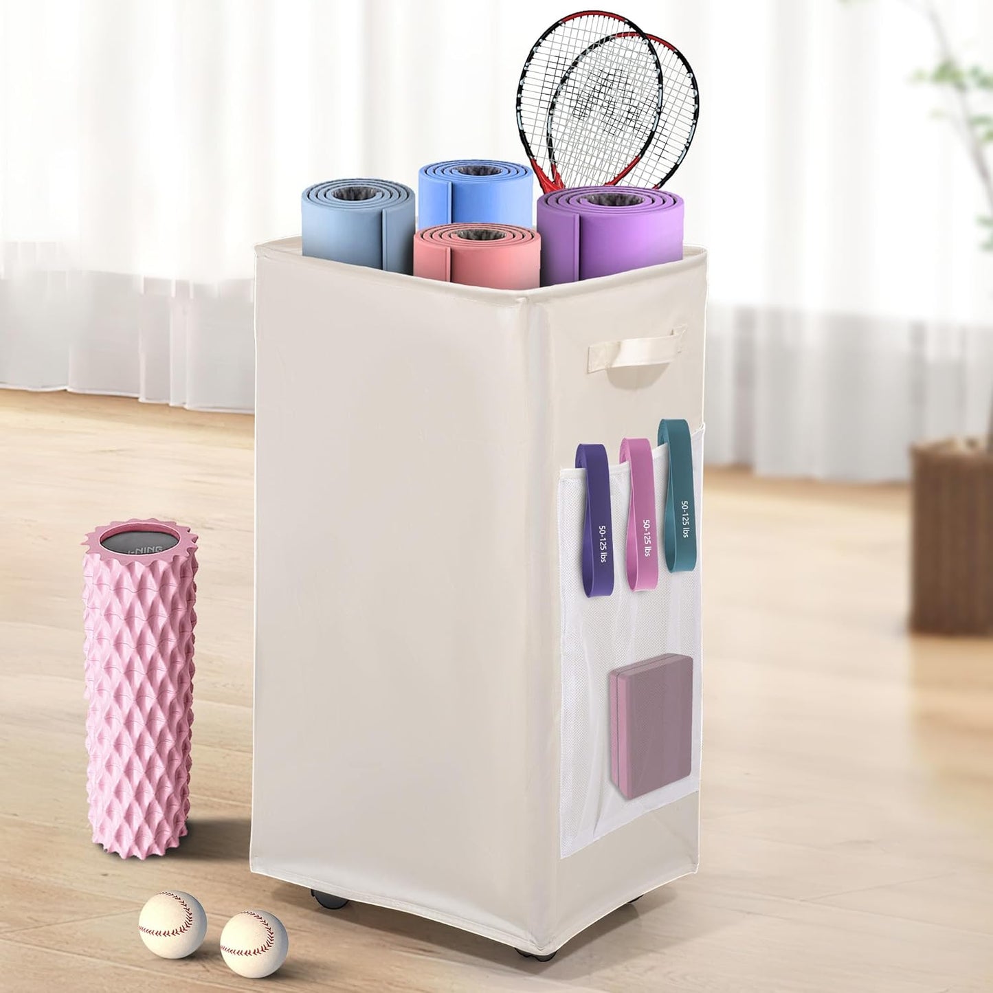 Organize Yoga Gear with Ease - 4 Mats, 2 Rollers!