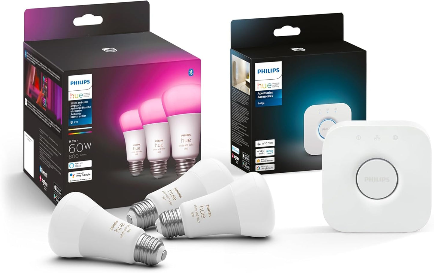 Philips Hue Smart Lighting Bundle: 3-Pack A19 LED Bulbs