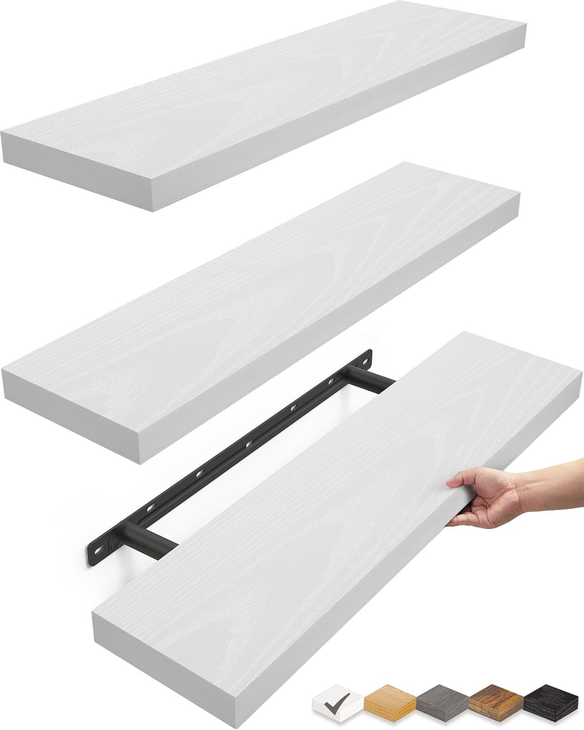 BAYKA White Floating Shelves for Wall - Rustic Wood Design