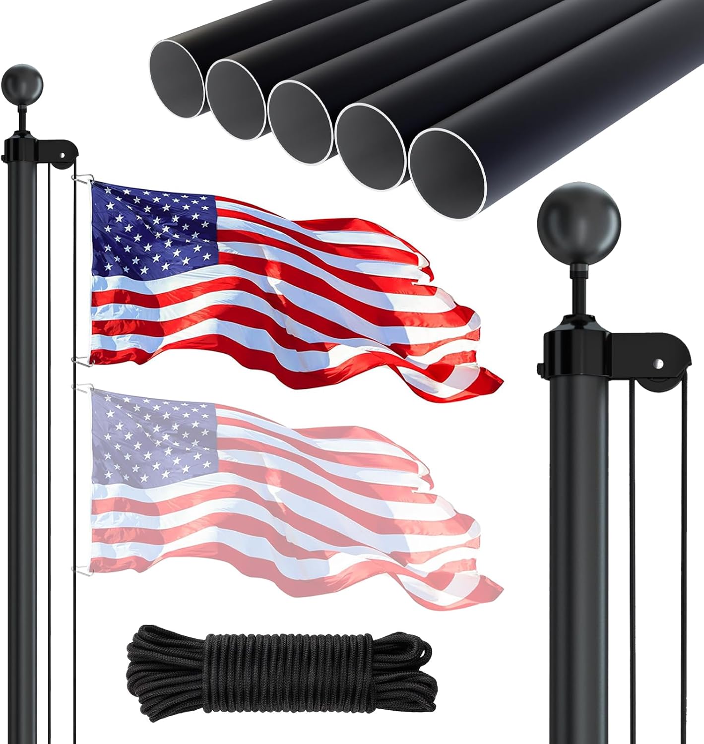 20FT Sectional Flag Pole Kit with 3x5 USA Flag for Outdoor Use