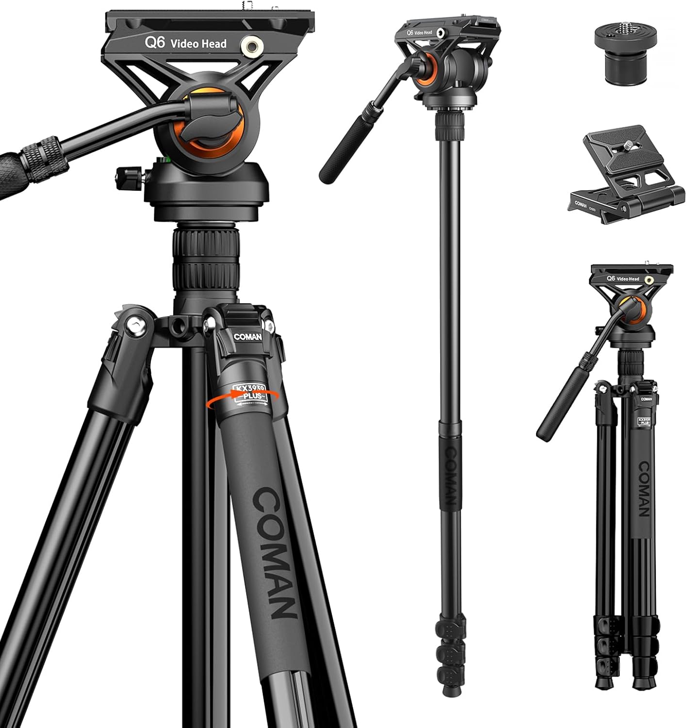 COMAN Fluid Head Tripod for DSLR and Camcorder Stability
