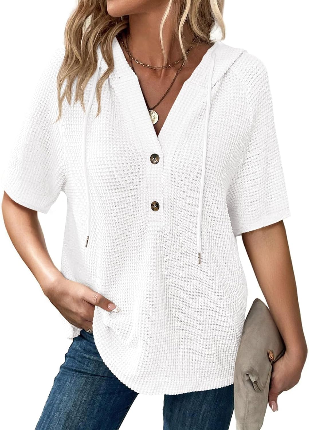Dokotoo Lightweight Waffle Knit Hoodie for Women