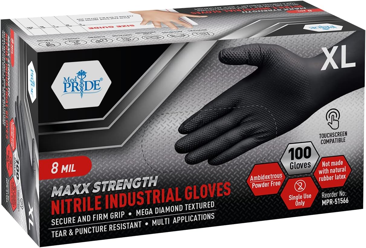 Maxx Strength Black Nitrile Gloves - Heavy-Duty & Tear-Resistant