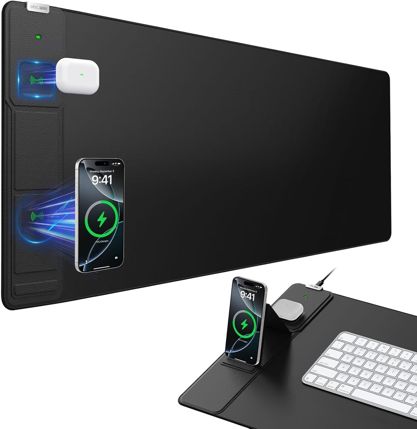 Wireless Charging Mouse Pad with Foldable Phone Holder for Work