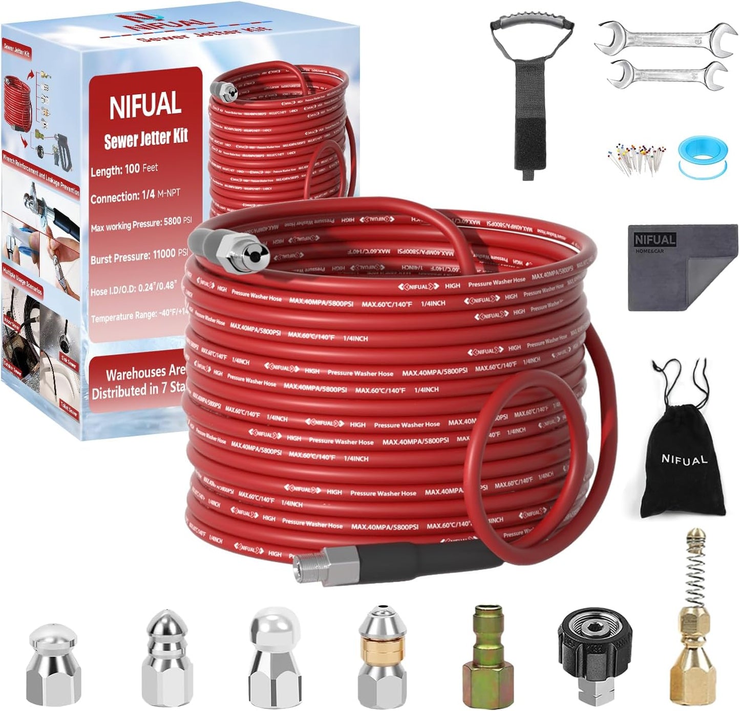 NIFUAL Sewer Jetter Kit by YETIANICAL for Pressure Washers