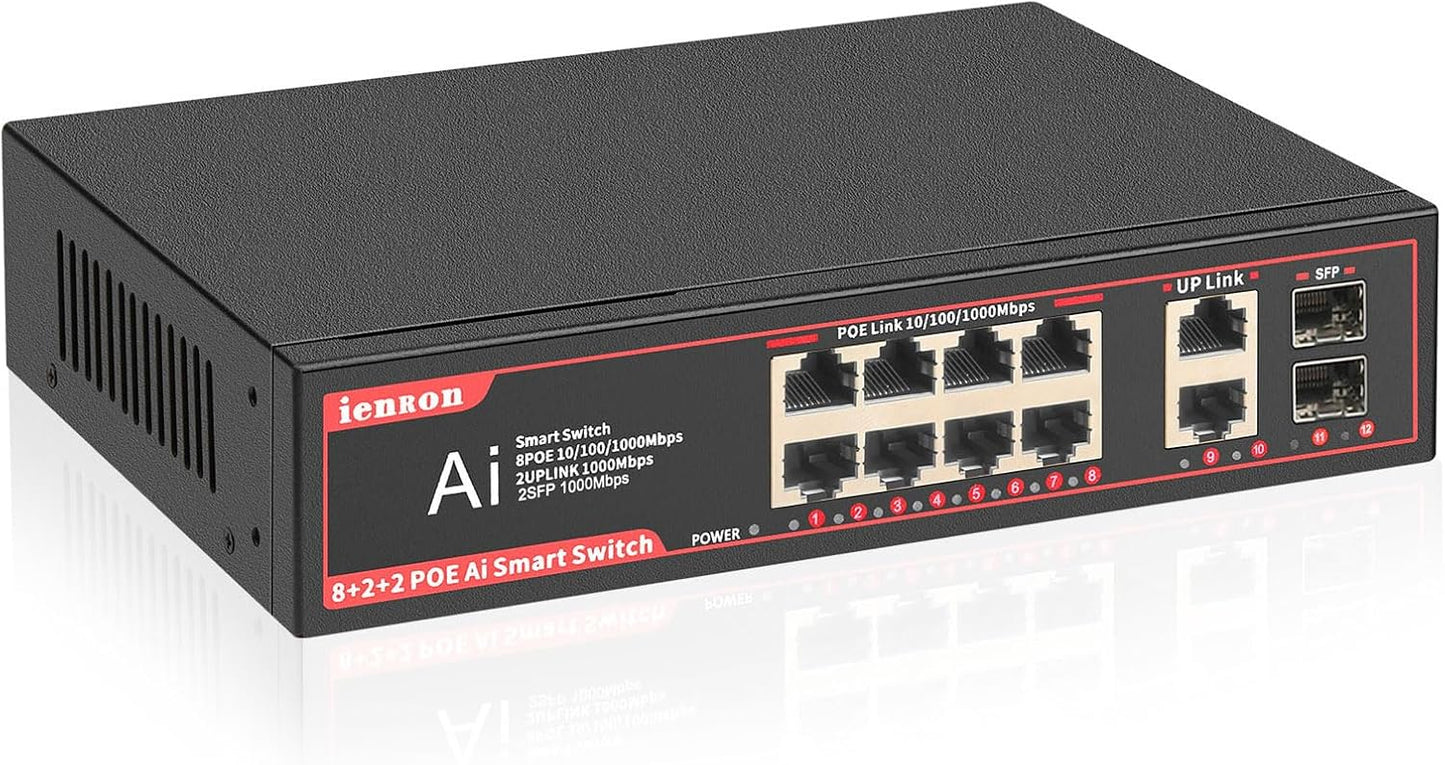 POE Gigabit Switch 12 Ports with 120W AI Detection Power