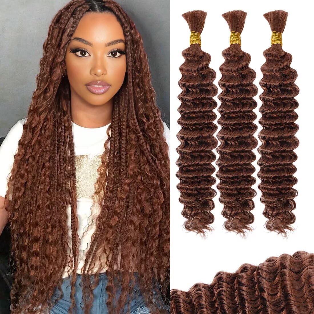 12A #30 Auburn Brown Human Braiding Hair for Boho Styles
