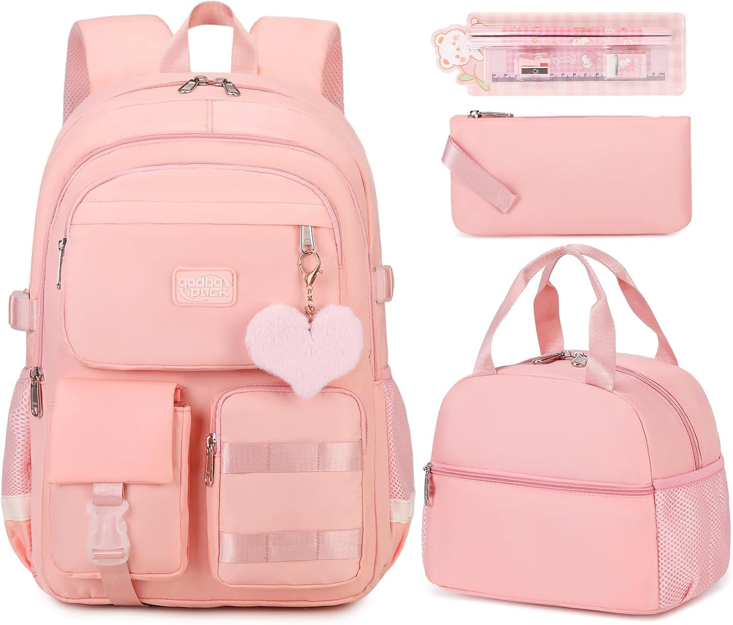 3PCS Student Backpack for School Women College Teen Girls Bookbag