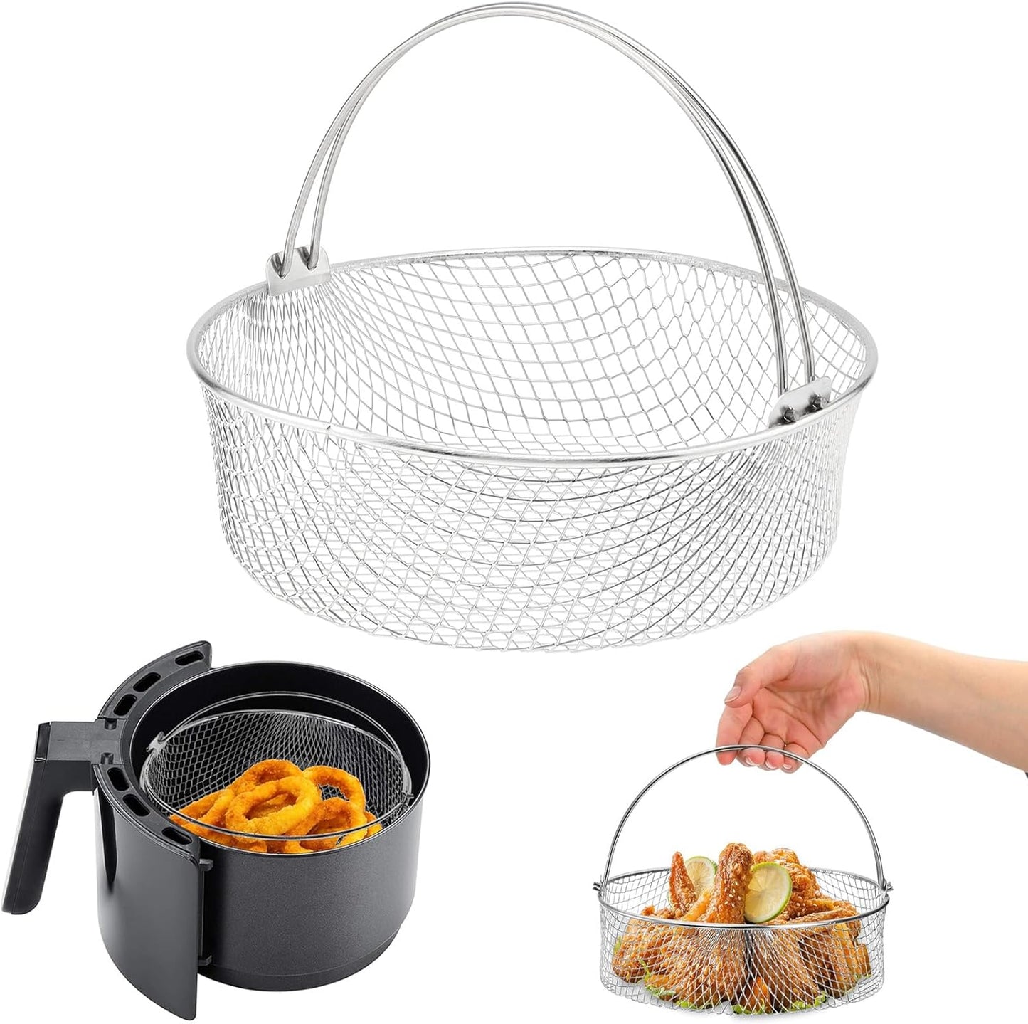8Qt Air Fryer Mesh Basket: Crisp Frying & Steaming Upgrade