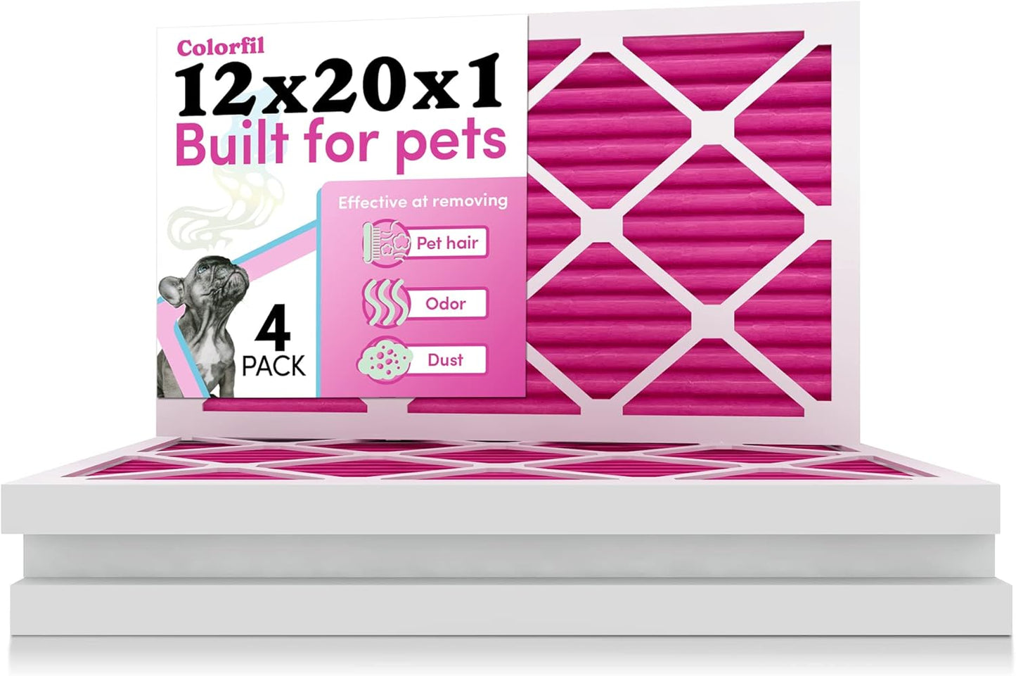 12x20x1 Air Filter for Pet Hair and Odor Control - Pack of 4