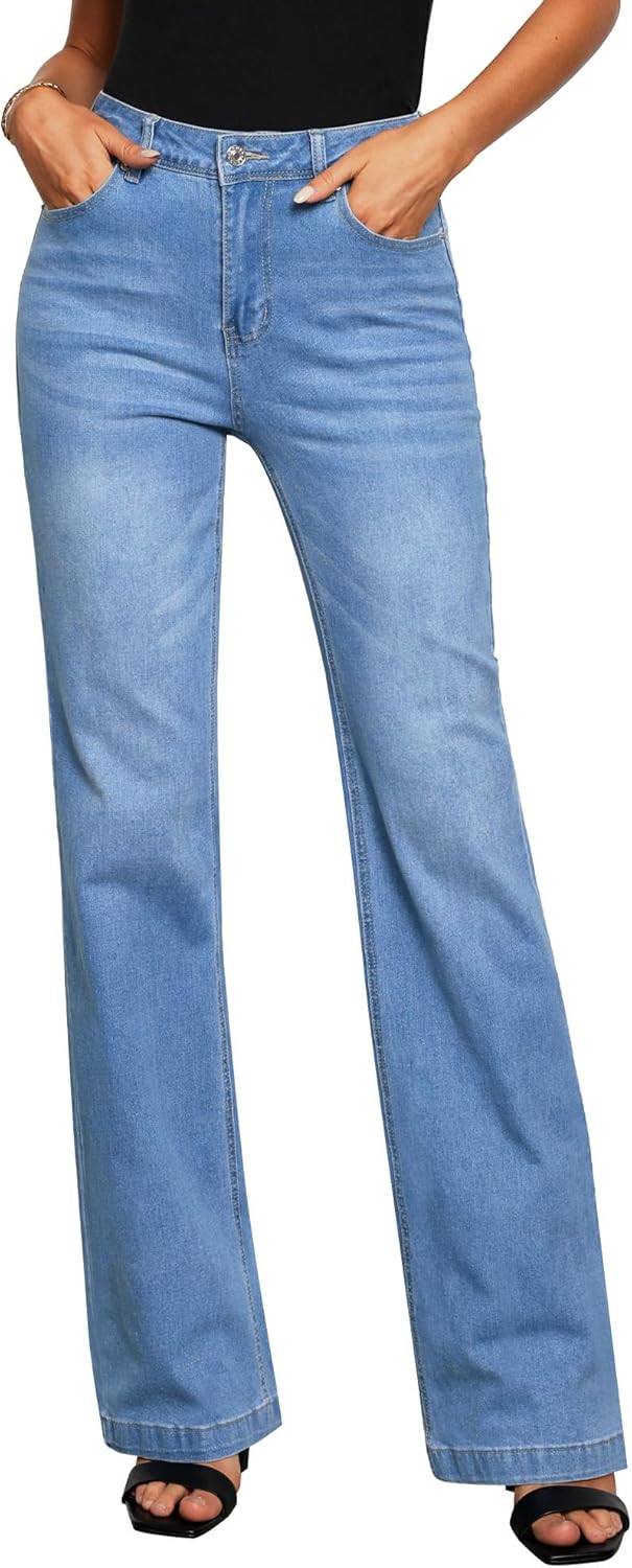 GRAPENT Womens Flare Jeans High Waisted Wide Leg Baggy Style