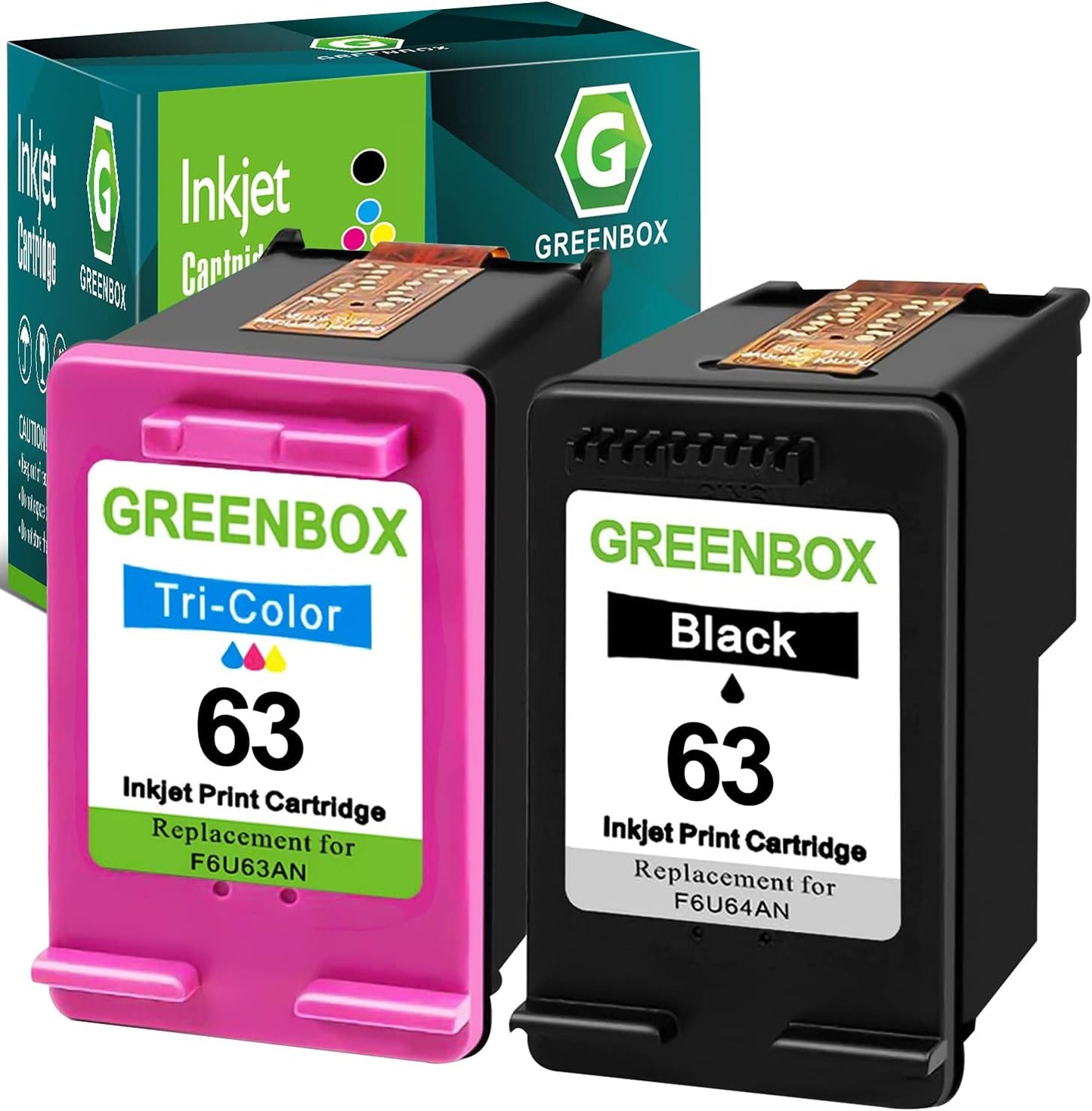 GREENBOX 63 Ink Cartridges Combo Pack for HP Printers - 2 Pack