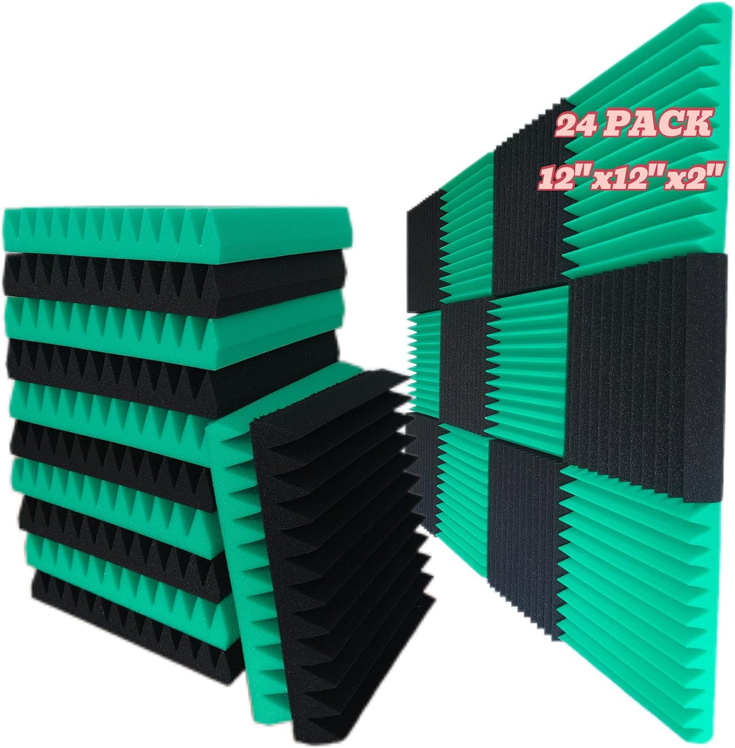24 Pack Acoustic Panels for Soundproofing - 12 x 12 x 2 in
