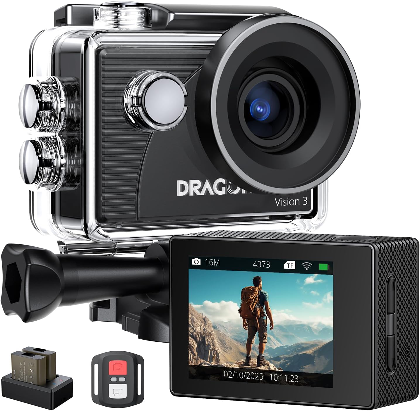 Dragon Touch 4K Action Cam: Waterproof, WiFi, 2 Batteries