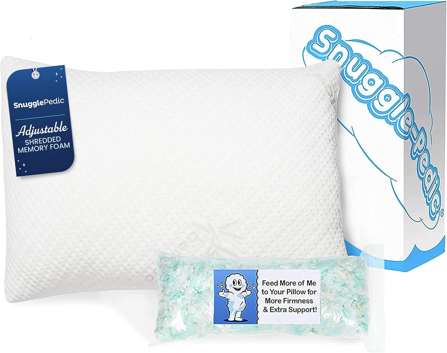 Snuggle-Pedic Queen Shredded Memory Foam Pillow for Comfort