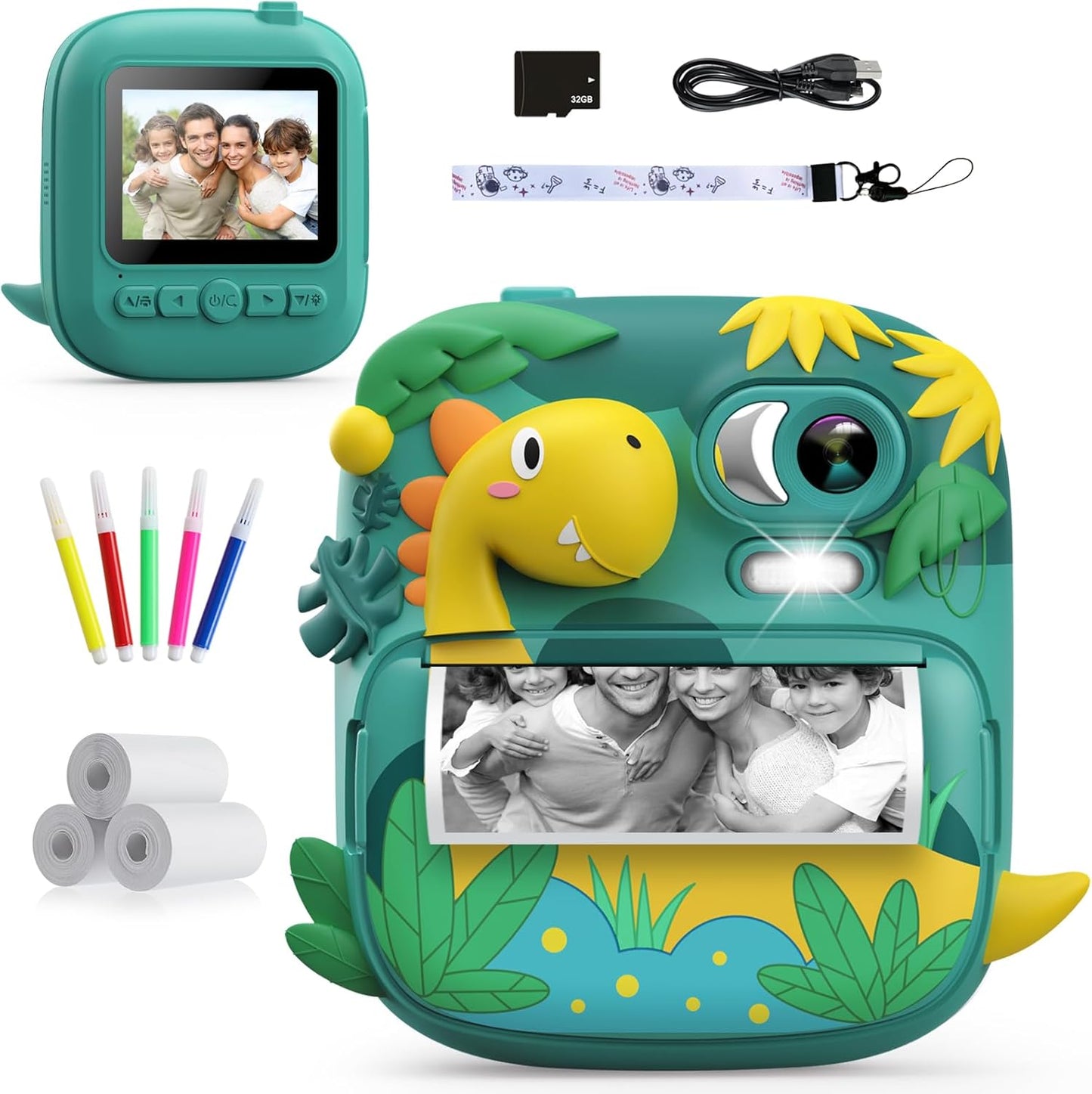 Instant Print Kids Camera: Fun Dinosaur Design!