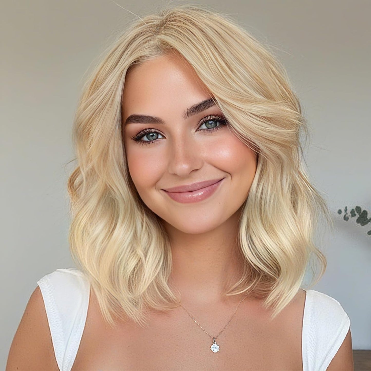 14 Inch Beach Gold Wigs for Women - Natural Wavy Bob Style