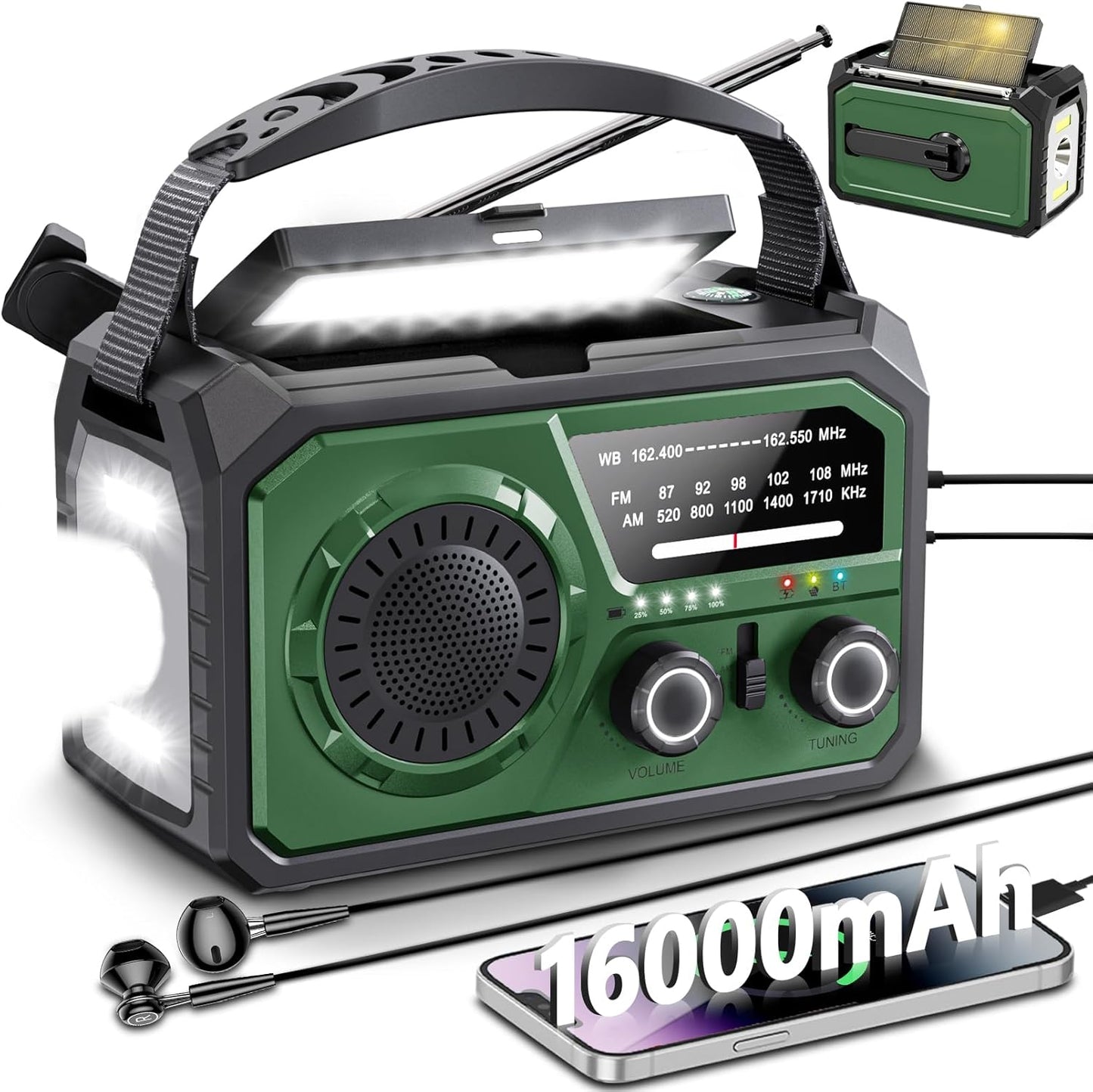 Survival Solar Radio & Phone Charger - 16000mAh Power