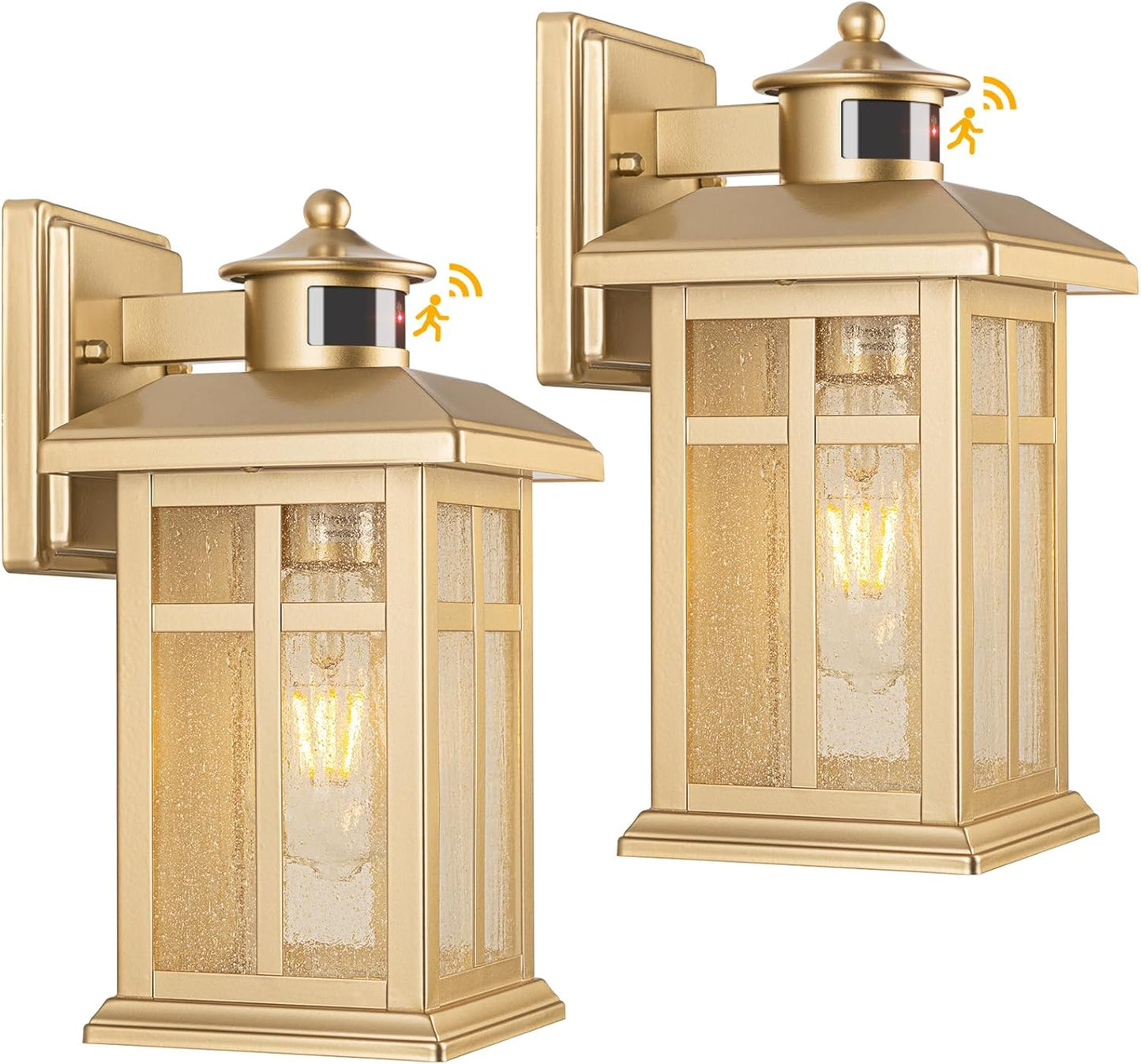 2-Pack Gold Exterior Motion Wall Sconces for Outdoor Lighting