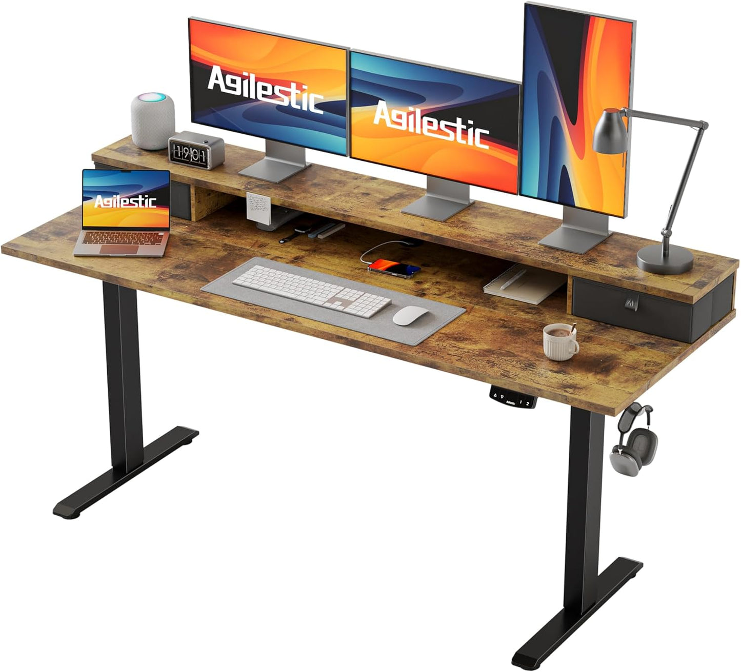 Height Adjustable Electric Standing Desk with 2 Drawers for Comfort
