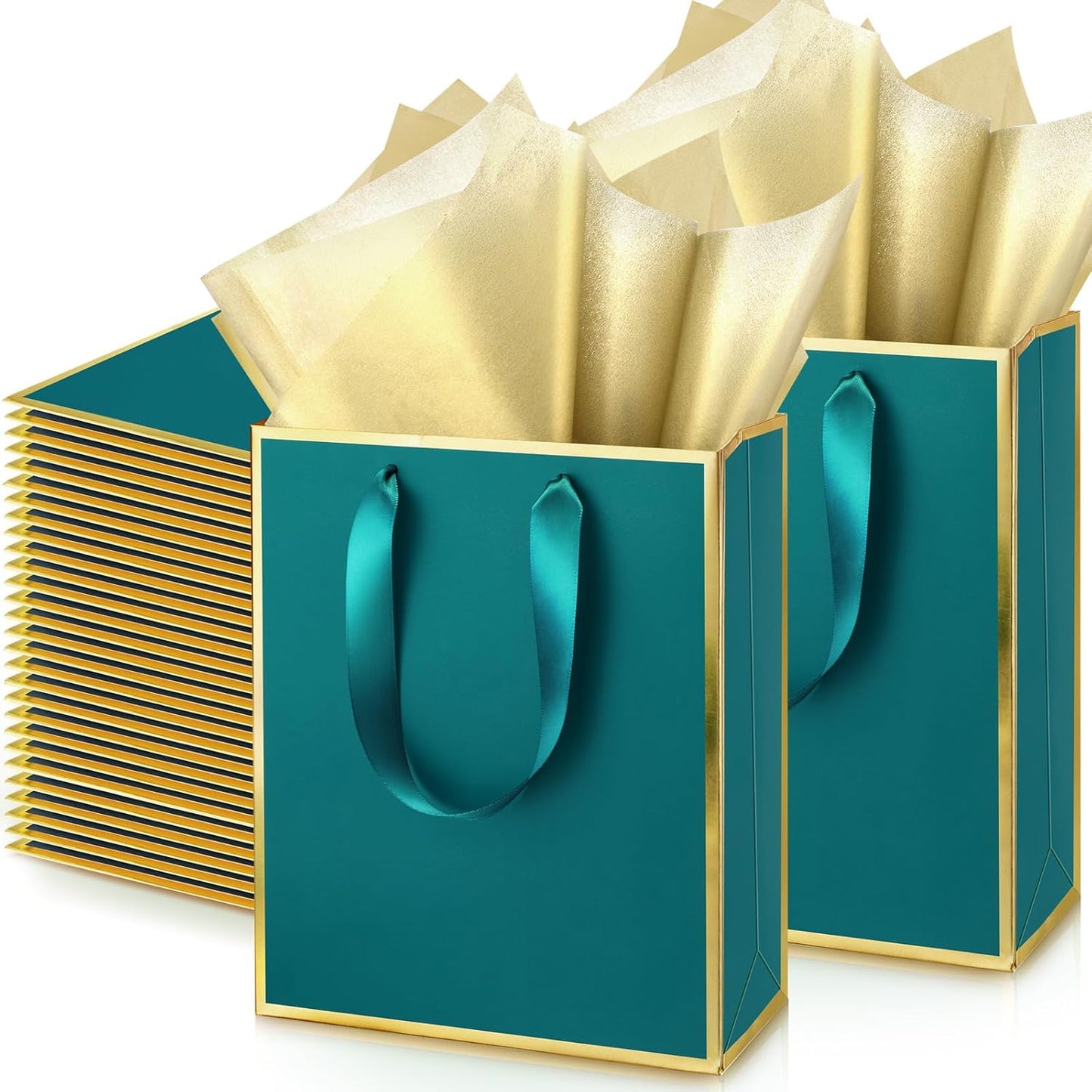 Yeaqee 50 Pack Metallic Gift Bags with Tissue Paper for Events