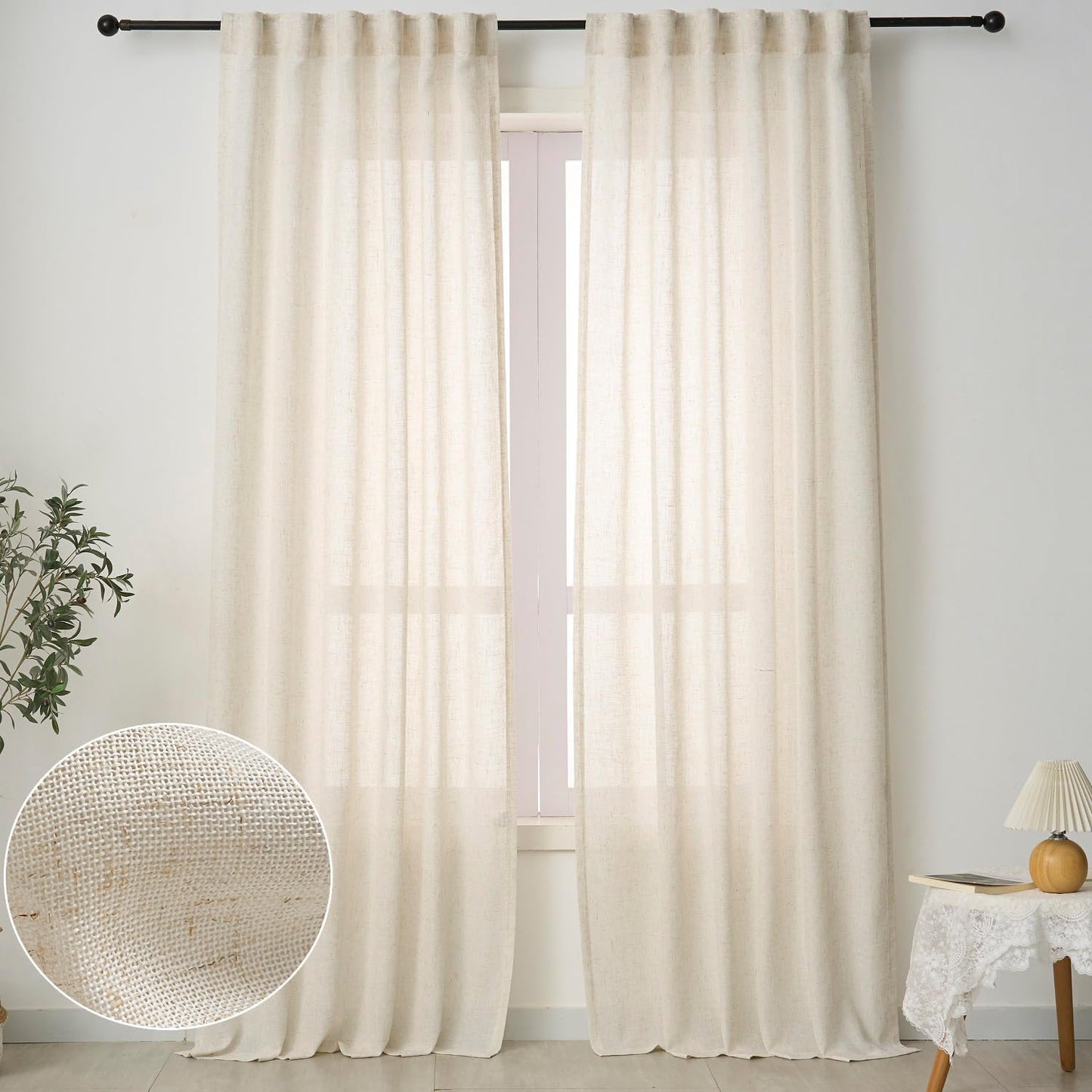 90 Light Filtering Sheer Curtains Cream Beige