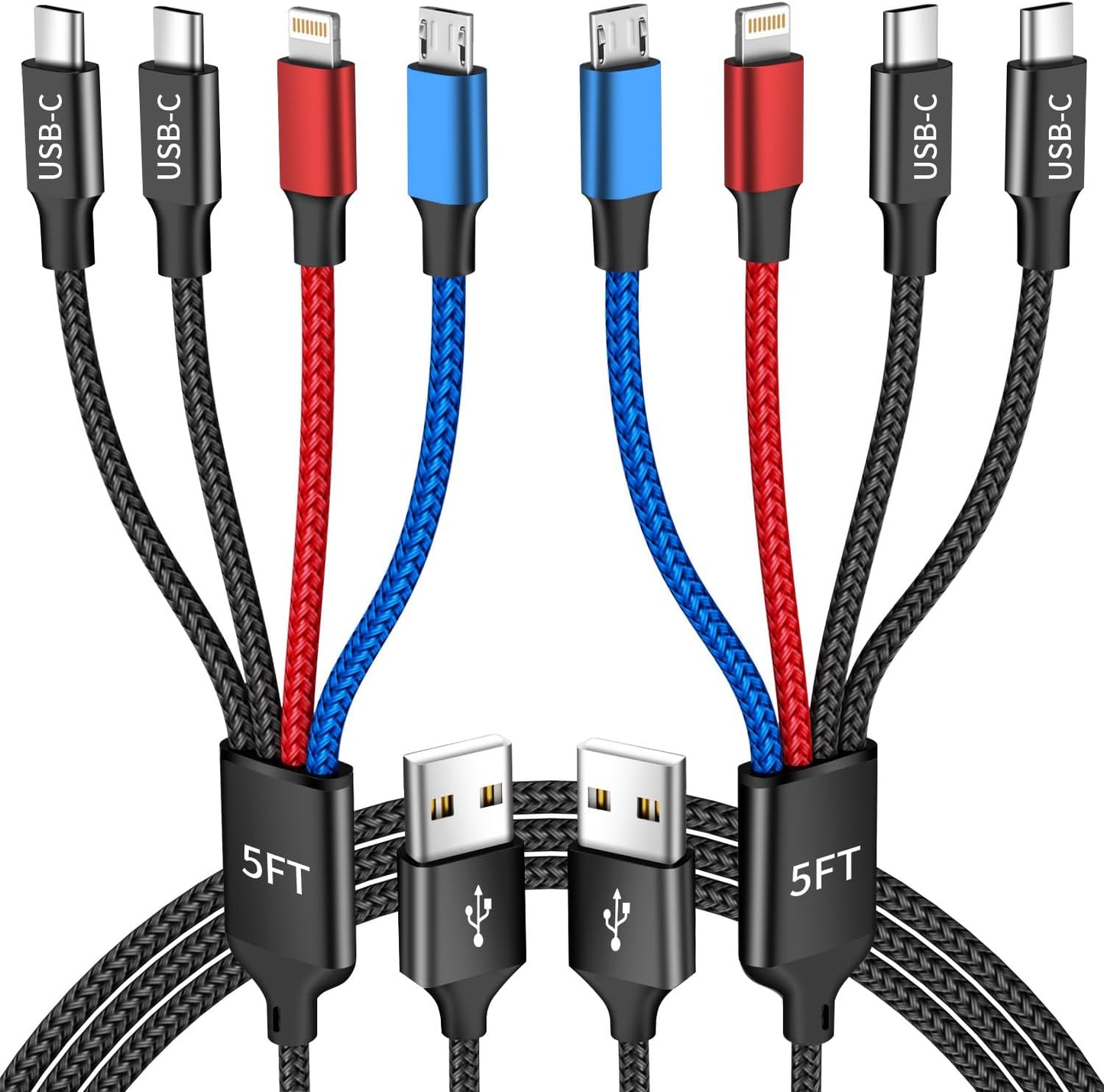 IDISON 5FT 4-in-1 Dual Type-C Charging Cable: Multi-Device Compatibility
